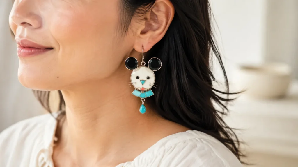 ズニ族のミッキージュエリーをイメージしたカラフルなインレイ風シルバーアクセサリー